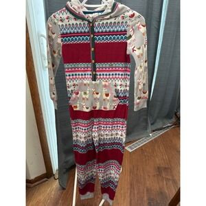435 Matilda Jane kids Pajamas One Piece Hooded Footless Llamas Fair Isle Size 10
